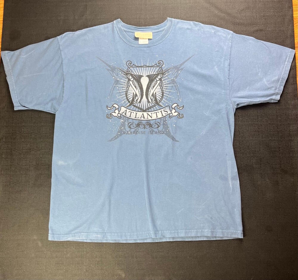 Atlantis 2XL Blue Cotton T-Shirt Paradise Island Graphic Tee